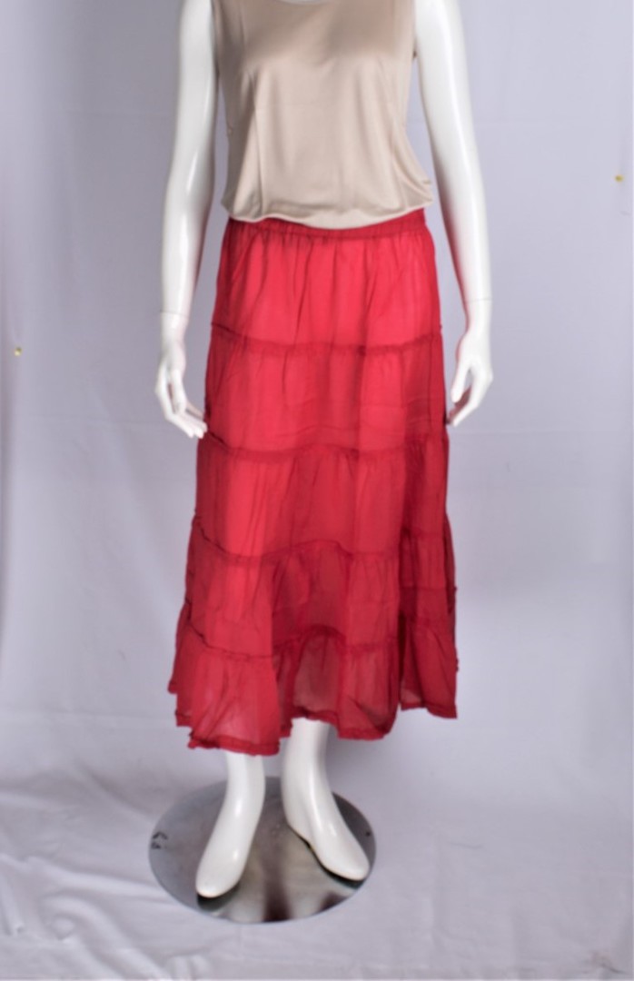 Alice & Lily cotton tiered beach skirt w elastic waste S,M,L,XL pink AL/MAUI/BS/PNK image 0